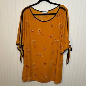 Stylish Mustard Floral Blouse with Black Details